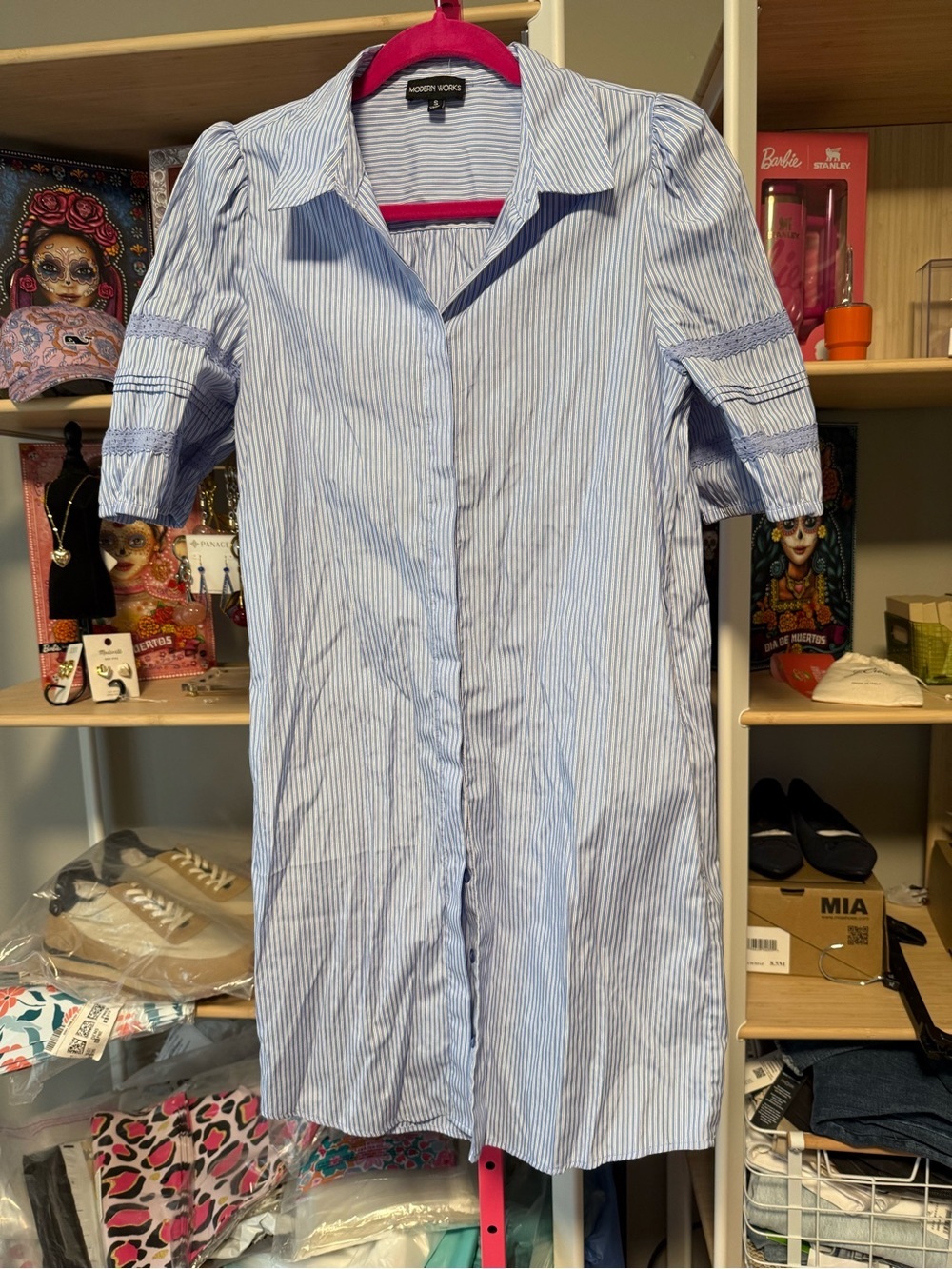Modern Works Blue & White Striped Shirt Dress โ Size Small - Picture 5 of 8